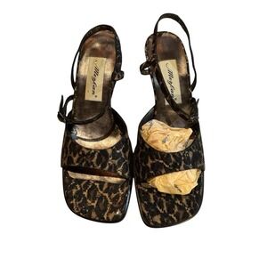 Mezlan Taylor Brown Sparkle Fabric Strappy Open Toe Animal Print‎ Sandal Heeled